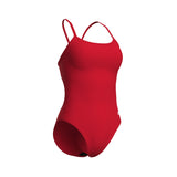 WOMEN'S SWIMSUIT LACE BACK SOLID RED-WHITE