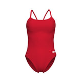 WOMEN'S SWIMSUIT LACE BACK SOLID RED-WHITE