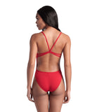 WOMEN'S SWIMSUIT LACE BACK SOLID RED-WHITE
