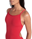 WOMEN'S SWIMSUIT LACE BACK SOLID RED-WHITE