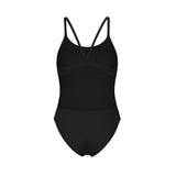 WOMEN'S SWIMSUIT LACE BACK SOLID BLACK-WHITE