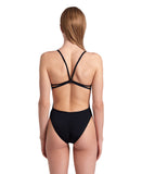 WOMEN'S SWIMSUIT LACE BACK SOLID BLACK-WHITE