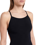 WOMEN'S SWIMSUIT LACE BACK SOLID BLACK-WHITE