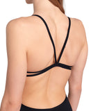 WOMEN'S SWIMSUIT LACE BACK SOLID BLACK-WHITE