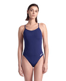 WOMEN'S SWIMSUIT LACE BACK SOLID NAVY-WHITE