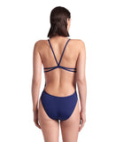 WOMEN'S SWIMSUIT LACE BACK SOLID NAVY-WHITE