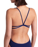WOMEN'S SWIMSUIT LACE BACK SOLID NAVY-WHITE