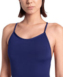 WOMEN'S SWIMSUIT LACE BACK SOLID NAVY-WHITE