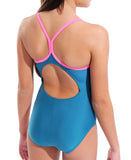 Girls' Solid Badedragt - Blå/Pink
