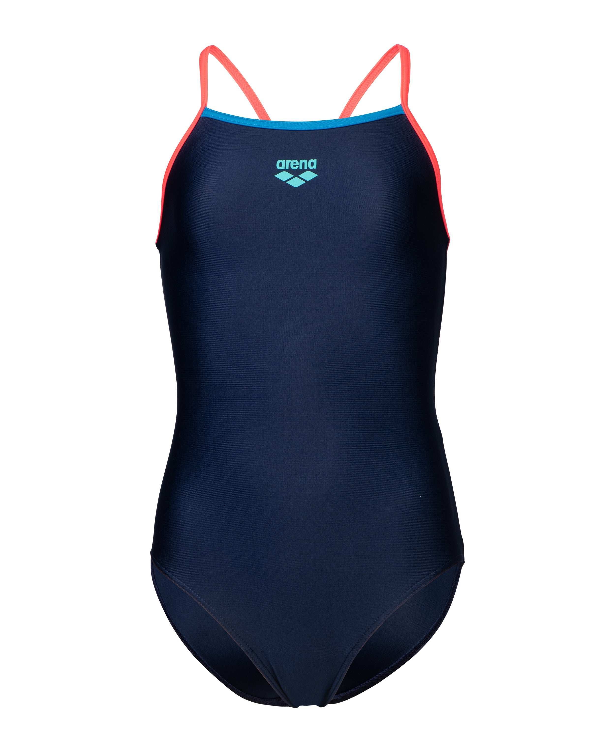 GIRL'S ARENA SWIMSUIT LIGHT DROP SOLID NAVY-FLUO RED