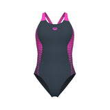 WOMEN'S ARENA OPENINGS SWIMSUIT V BACK ASPHALT