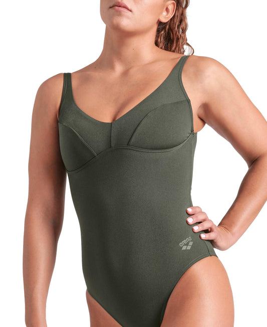 WOMEN'S ARENA SWIMSUIT VICTORIA U BACK SOLID DARK SAGE