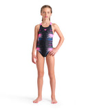GIRL'S ARENA RHYTHM SWIMSUIT V BACK BLACK MULTI
