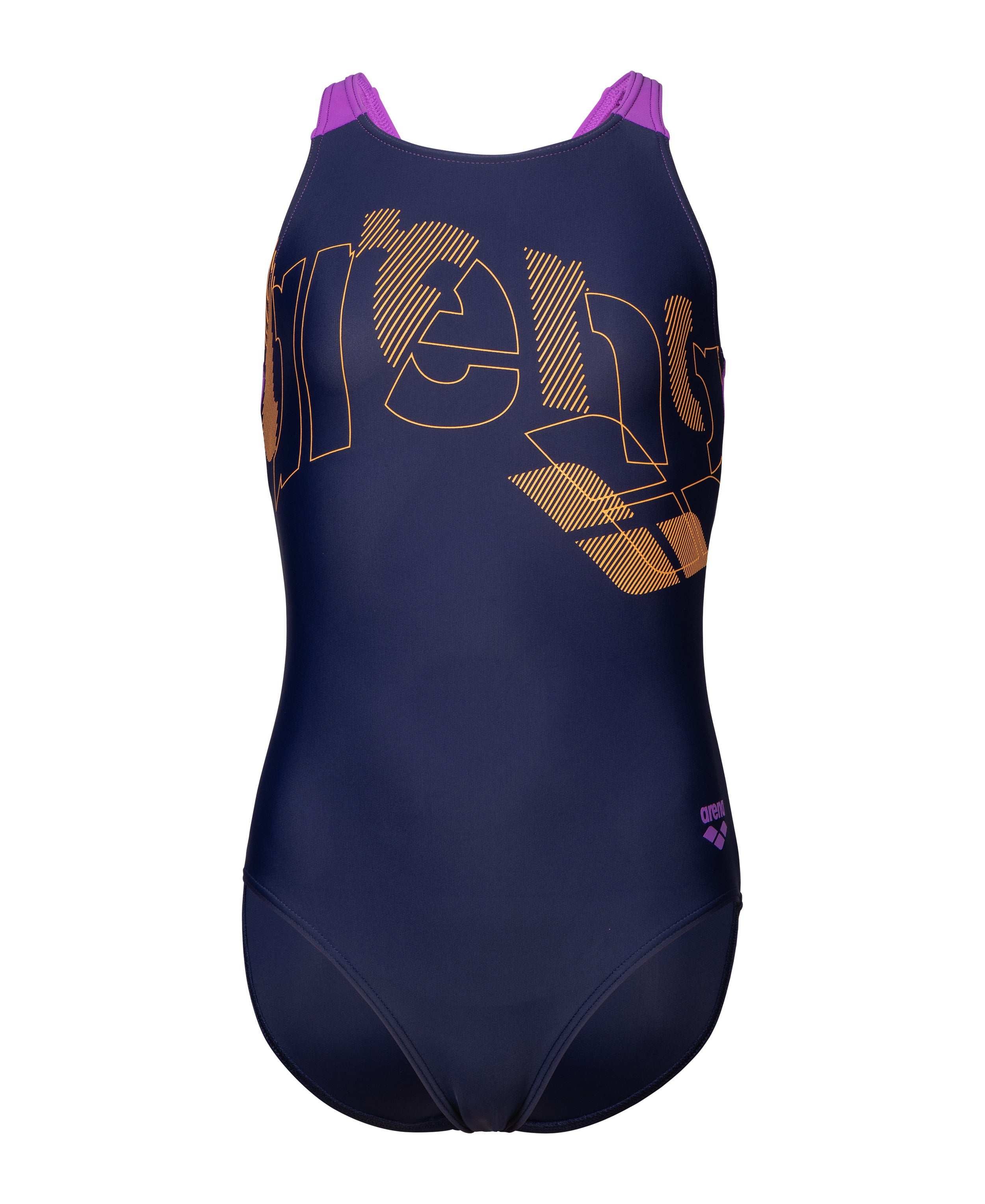GIRL'S ARENA TALES SWIMSUIT V BACK NAVY-VIOLET