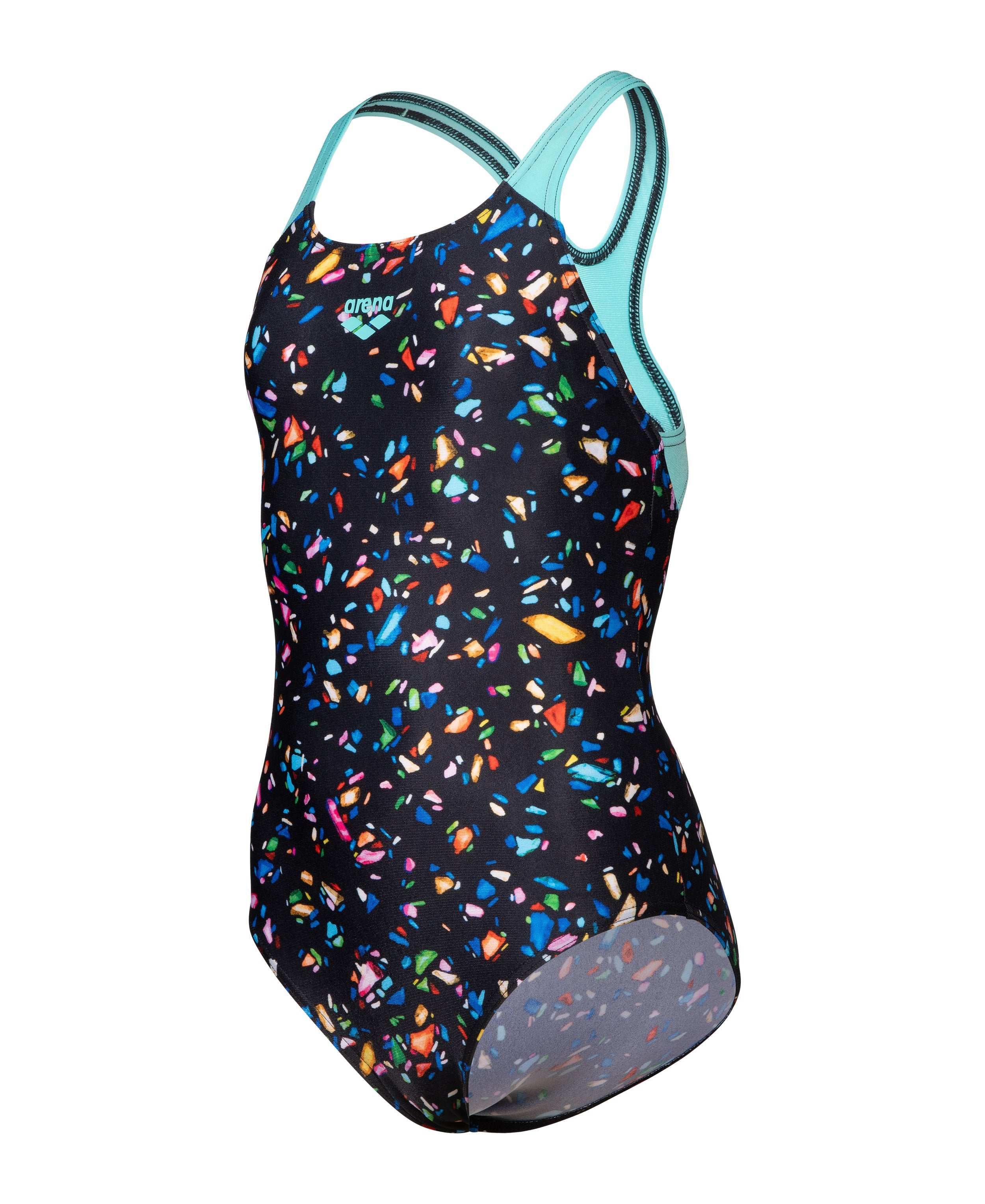GIRL'S ARENA CONFETTI SWIMSUIT SWIM PRO BACK BLACK