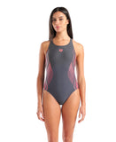 WOMEN'S ARENA GRID SWIMSUIT V BACK GRAPHIC ASPHALT