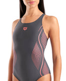 WOMEN'S ARENA GRID SWIMSUIT V BACK GRAPHIC ASPHALT