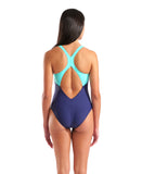 WOMEN'S ARENA GRID SWIMSUIT V BACK GRAPHIC NAVY-WATER