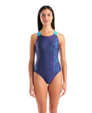WOMEN'S ARENA SCRATCHY SWIMSUIT V BACK NAVY-TURQUOISE