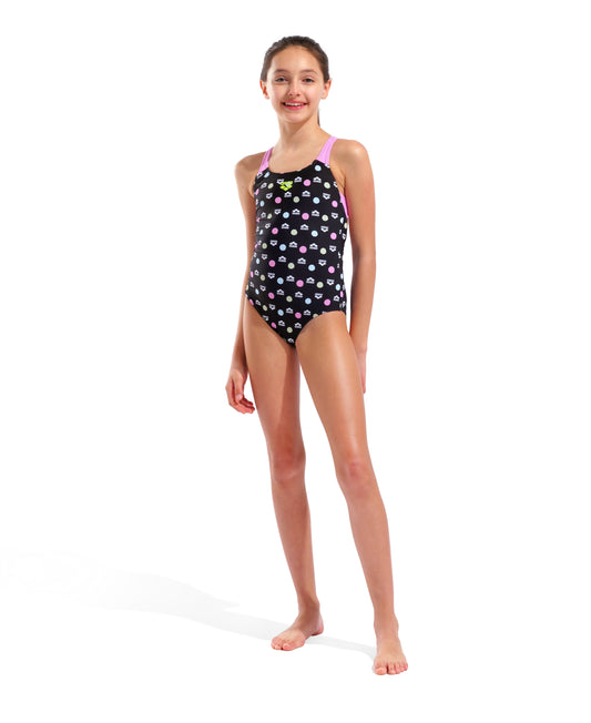 GIRL'S ARENA MULTIPLE DOT SWIMSUIT SWIM PRO BACK L