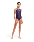 GIRL'S ARENA FIREFLOW SWIMSUIT LIGHTDROP BACK NAVY