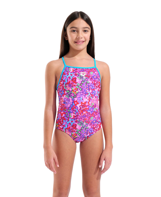 Arena Girl's Stars Swimsuit Light Drop Back L – Pink Multi/Turquoise