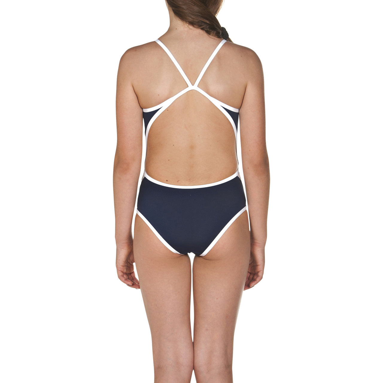 Arena Team Stripe badedragt Junior - Mørkeblå/hvid