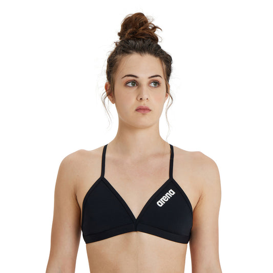 WOMEN'S TEAM SWIM TOP TIE BACK SOLID BLACK-WHITE