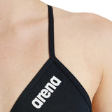 WOMEN'S TEAM SWIM TOP TIE BACK SOLID BLACK-WHITE
