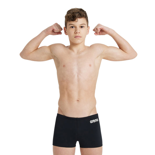 BOY'S TEAM SWIM SHORT SOLID BLACK-WHITE