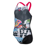 GIRL'S SWIMSUIT V BACK PLACEMENT BLACK-FREAK ROSE