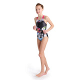 GIRL'S SWIMSUIT V BACK PLACEMENT BLACK-FREAK ROSE
