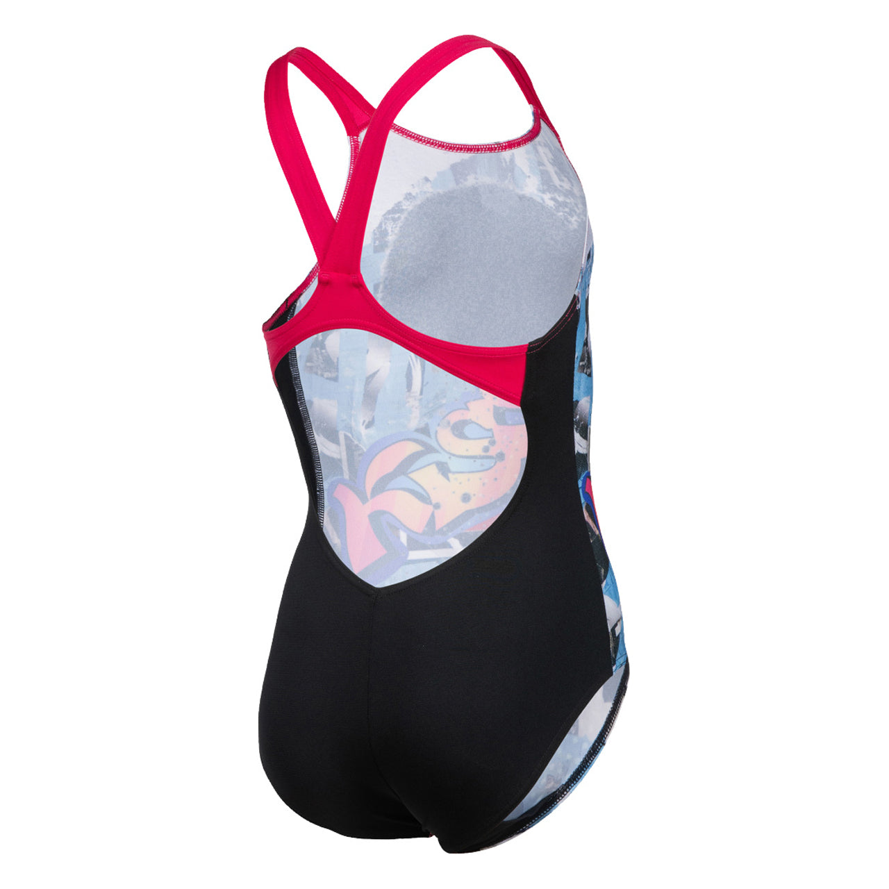 GIRL'S SWIMSUIT V BACK PLACEMENT BLACK-FREAK ROSE