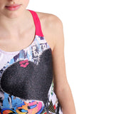 GIRL'S SWIMSUIT V BACK PLACEMENT BLACK-FREAK ROSE