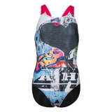 GIRL'S SWIMSUIT V BACK PLACEMENT BLACK-FREAK ROSE