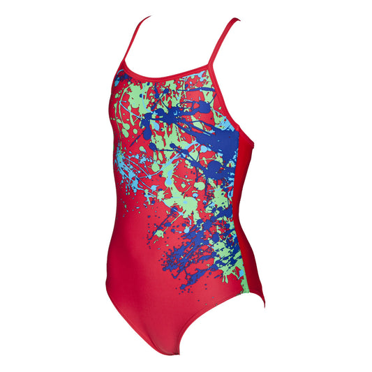 Arena Drip badedragt Junior - Rød/Mørkeblå/multi