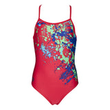 Arena Drip badedragt Junior - Rød/Mørkeblå/multi