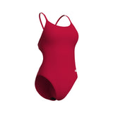 WOMEN'S SWIMSUIT LACE BACK SOLID RED-WHITE