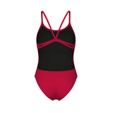 WOMEN'S SWIMSUIT LACE BACK SOLID RED-WHITE
