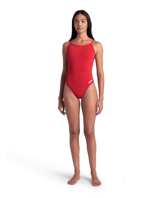 WOMEN'S SWIMSUIT LACE BACK SOLID RED-WHITE