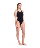 WOMEN'S SWIMSUIT LACE BACK SOLID BLACK-WHITE