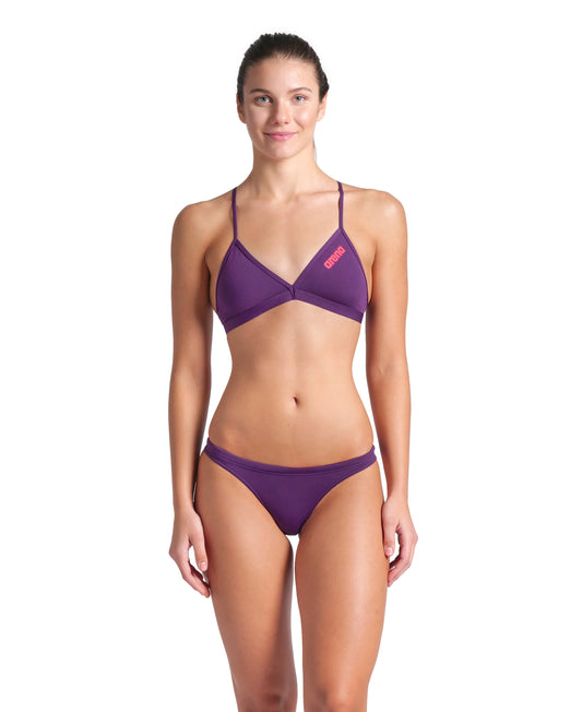 WOMEN’S TEAM SWIM TOP TIE BACK SOLID - PURPLE/RED