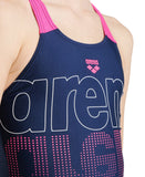 Pige badedragt med V-ryg – Graphic Navy/Freak Rose