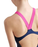 Pige badedragt med V-ryg – Graphic Navy/Freak Rose