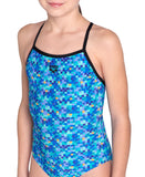 ARENA POOLTILES SWIMSUIT LIGHTDROP BACK - BLUE