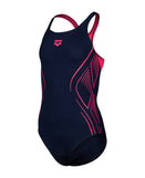 GIRL'S ARENA REFLECTING SWIMSUIT SWIM PRO BACK - NAVY/PINK