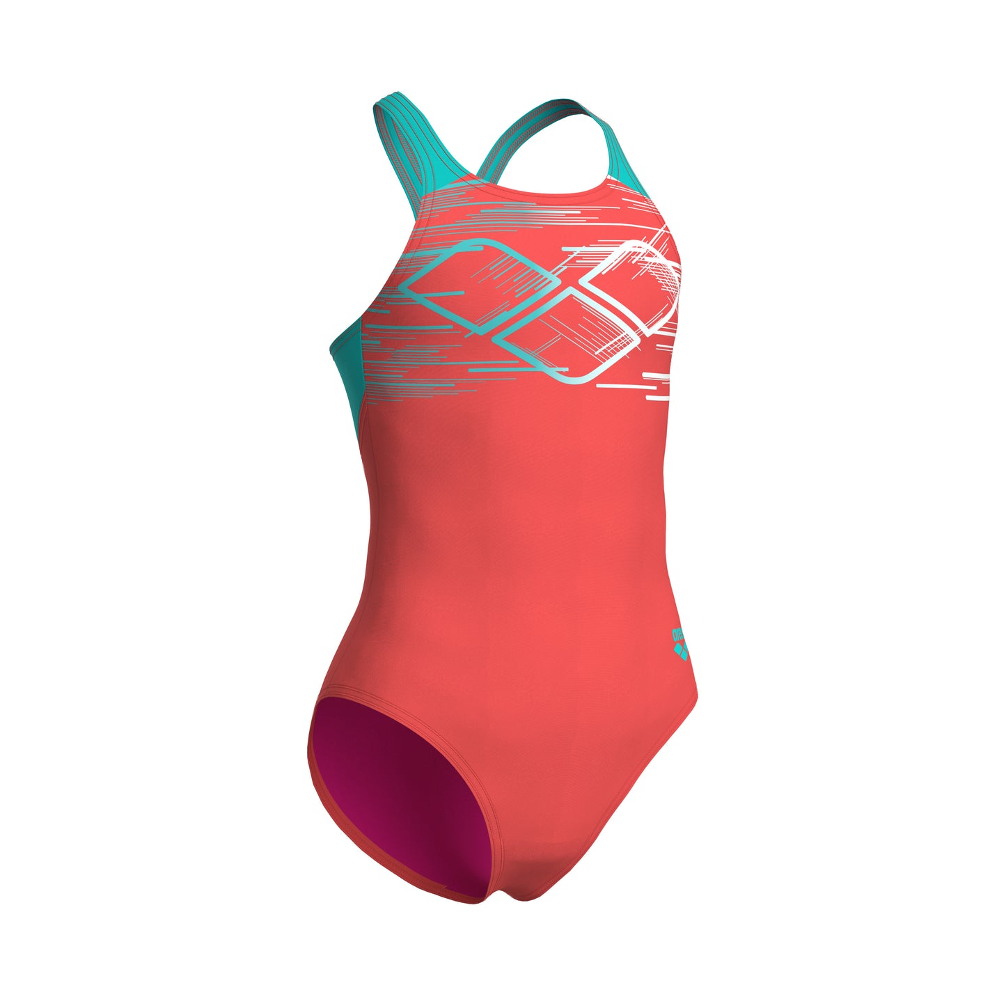 GIRL'S ARENA PASTIME SWIMSUIT V BACK CALYPSO CORAL