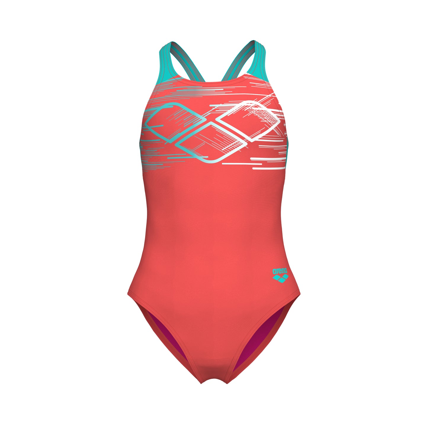 GIRL'S ARENA PASTIME SWIMSUIT V BACK CALYPSO CORAL