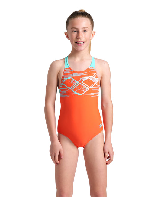 GIRL'S ARENA PASTIME SWIMSUIT V BACK CALYPSO CORAL