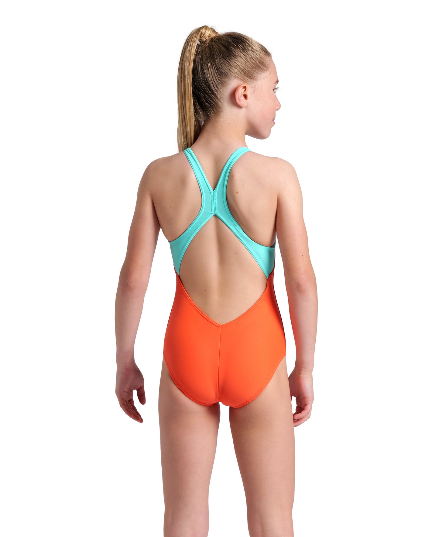 GIRL'S ARENA PASTIME SWIMSUIT V BACK CALYPSO CORAL